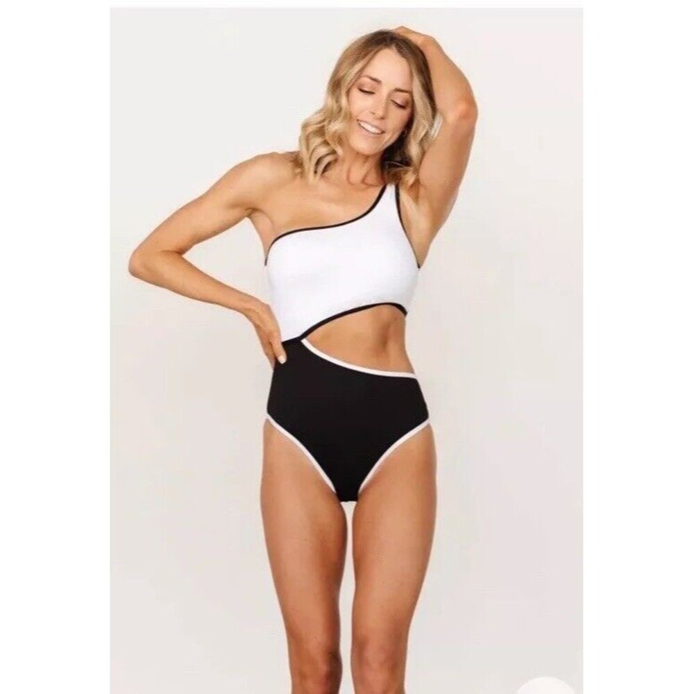 Womens Swim | Portofino One Piece Black + White Contrast Swimsuit